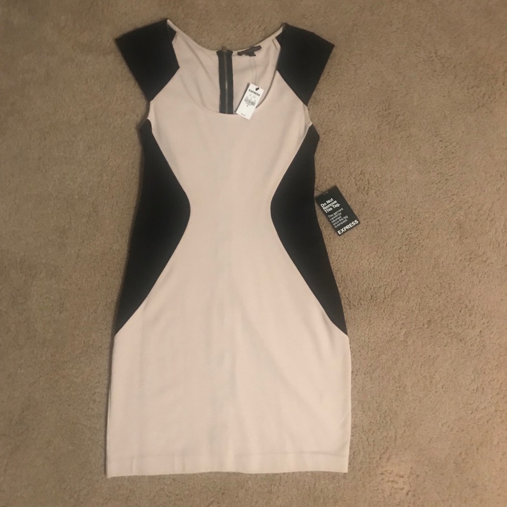 NWT Express bodycon black and beige dress - size 6